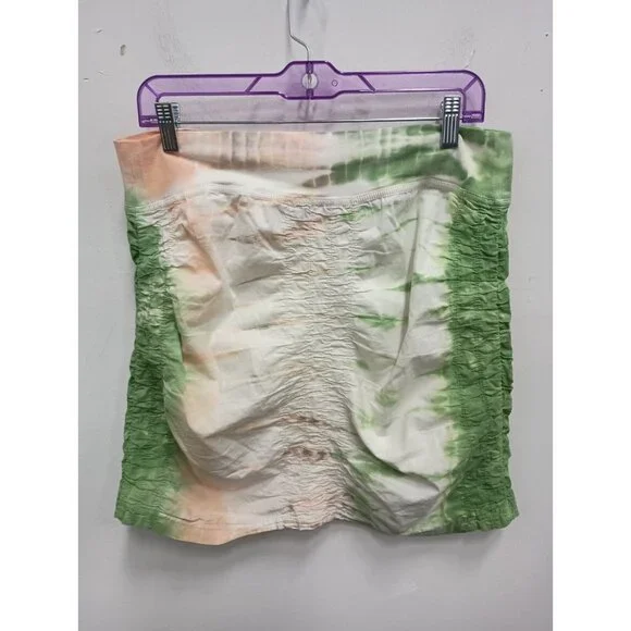 XCVI Wearable Womens Mini Skirt Large Green White Ombre Ruched Hippie Casual - Picture 7 of 7